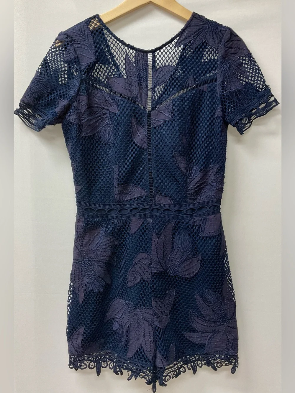 Brand New-Adelyn Rae Illusion Lace Romper in midnight/navy blue